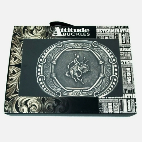 Montana Silversmiths Horseshoe Nail Bucking Horse Cowboy Belt Buckle New! - Picture 3 of 9